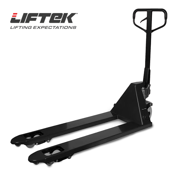 Side view of the liftek premium hand pallet truck in black.