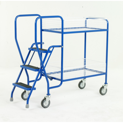 Warehouse Order Picking Trolley with Steps and Removable Baskets-0