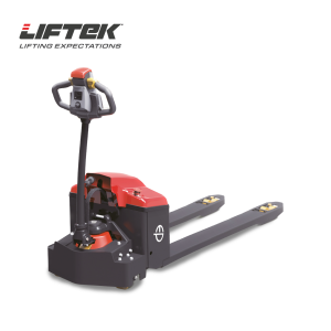 Rear view of the Liftek Long Reach PowerTruk 2000HD Electric Pallet Truck in red and black.